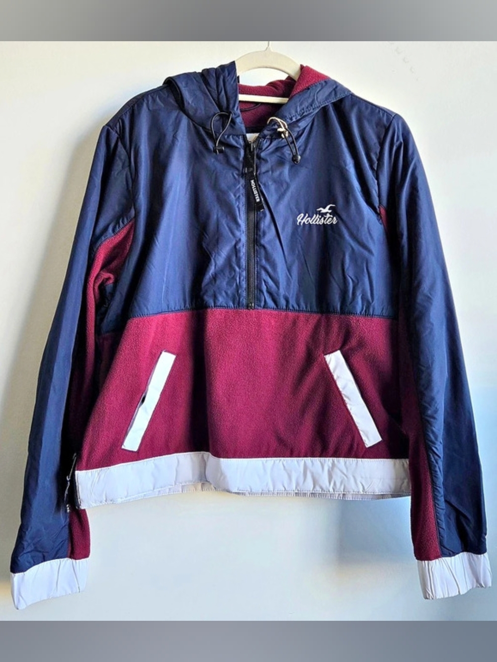 Hollister Colorblock Half-Zip Crop Anorak Jacket Blue & Burgundy